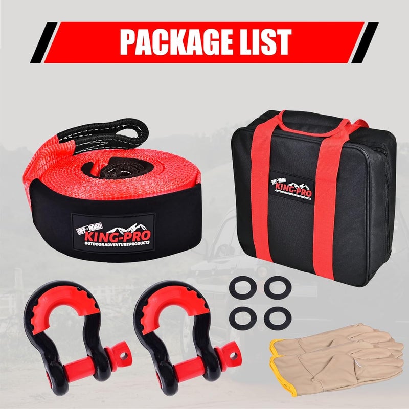 KING-PRO Snatch Strap Recovery Kit 3" x 20ft, 33,000lbs Breaking Strength with 23% Elongation, 100% Nylon Kinetic Towing Strap with 2pcs Heavy Duty 3/4 D Ring Shackles for Truck SUV ATV Off Road - Image 5
